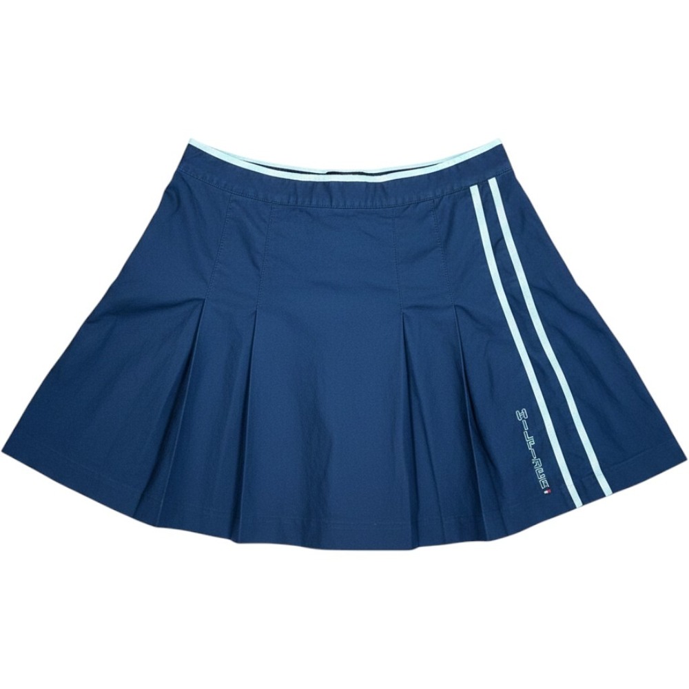 Vintage Tommy Hilfiger Navy Blue Pleated Mini Skirt Size 10 White Trim Y2K